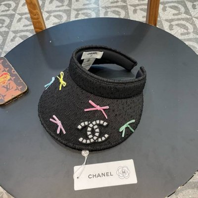 香奈儿Chanel帽子女2025新款彩色甜美可爱蝴蝶结空顶防晒帽夏季防紫外线遮阳帽