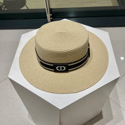 Dior平顶草帽迪奥平顶草帽 新款草编平顶遮阳草帽盆帽沙滩风 简约大方 百搭单品 出街首选 新款帽型超美腻 新品上架
