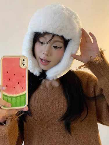 香奈儿chanel 2024新款秋冬季毛绒雷锋帽加绒加厚护耳帽子防寒防风帽