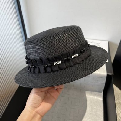miumiu缪缪新款平顶礼帽 pp草面料 头围57Cm
