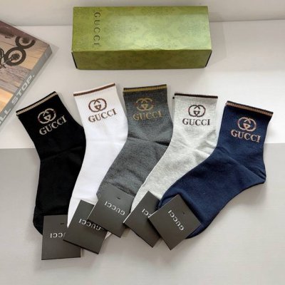 配包装 一盒5双 gucci 古奇男士新款袜子 纯棉面料 经典图案 专柜同步中筒袜子 大牌出街 潮人必备超好搭