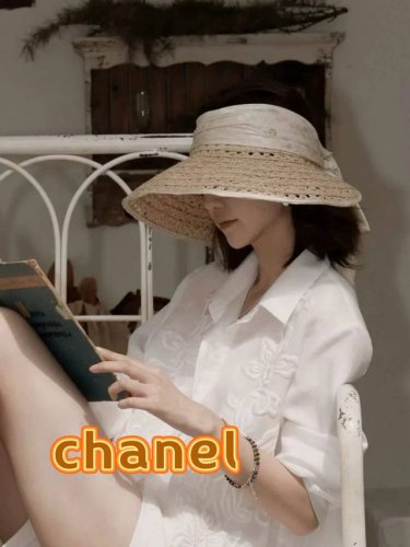chanel香奈儿2025新款精品拉菲草空顶帽子女遮阳帽女镂空透气防晒帽旅游可折叠