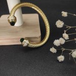 david Yurman 7Mm金色镶嵌石深绿钻头手镯。建议适合佩戴的手围16-20Cm 编号Dysz-126