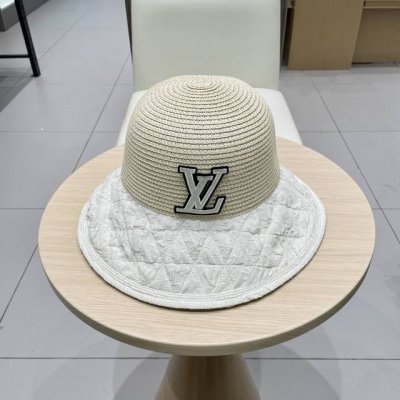 路易威登Lvlouisvuitton蝴蝶结渔夫帽女夏季遮阳防晒草帽时尚洋气拼接草编显脸小盆帽