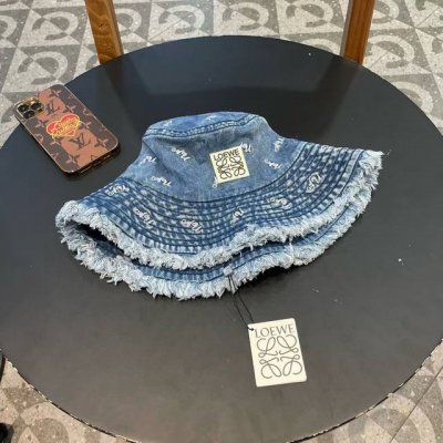 p80 罗意威 夏季毛边复古水洗牛仔渔夫帽女渐变设计盆帽男时尚情侣遮阳帽