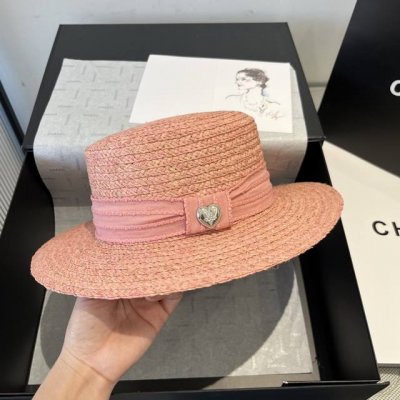 chanel香奈儿新款拉菲草礼帽 平顶遮阳草帽 头围57Cm