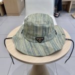 prada普拉达 复古烫钻水洗牛仔渔夫帽女波浪边时髦防晒登山帽盆帽潮夏季