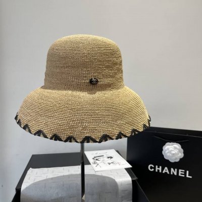 chanel香奈儿新款拉菲草帽 纯手工钩织 灯笼草帽 超级重工 头围57Cm