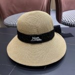 Dior迪奥 日本款优雅黑色蕾丝蝴蝶结渔夫帽子女夏季大檐遮 阳草编防晒帽盆帽