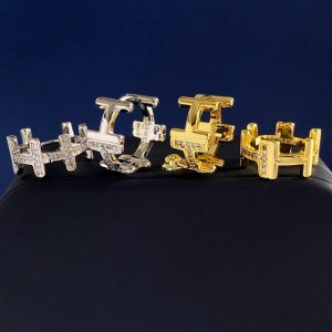 am94 爱马仕Hermes时尚光面间镶钻H字母圆圈耳环 黄铜材质 2个色 金色 银色 重约7.7G 尺寸1.8Cm*2Cm*0.96Cm