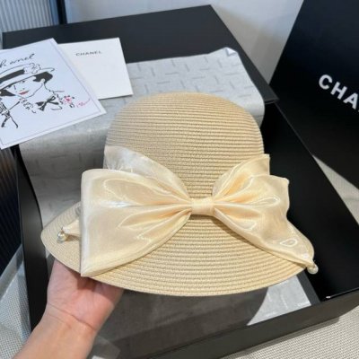 Chanel香奈儿草帽，蝴蝶结盆帽，名媛风pp草帽，头围57Cm