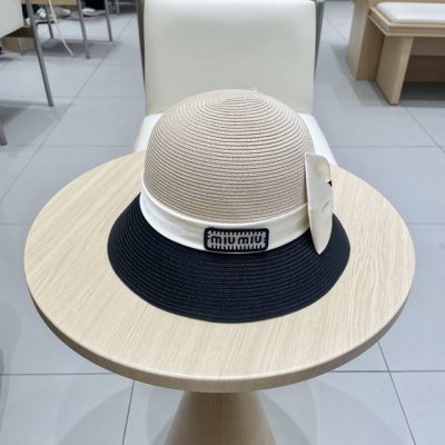 缪缪Miumiu草帽法式拼色显脸小夏季草帽女复古百搭出游防晒遮阳帽沙滩帽
