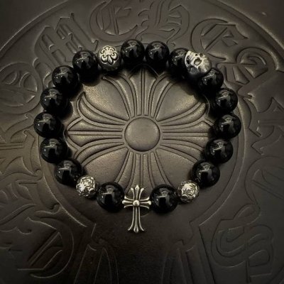 新款 专柜品质 Chrome Hearts克罗心 经典复古多元素黑曜石手串手链 ，快手 Ins 小红书热门，凹凸造型不同的花纹设计风格呈现出与众不同 十字架童军