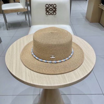 Chanel2025新款民族风草帽子女夏季时尚潮流户外出游修饰脸型遮阳防晒帽