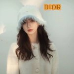 迪奥dior帽子女秋冬白色兔毛渔夫帽2024毛绒水桶帽大头围显脸小毛线帽盆帽