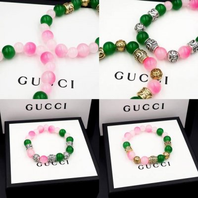 Gucci古奇双G复古桃花粉绿串珠手链Xb780
