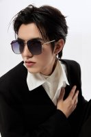 Gucci 男款炫彩飞行员偏光太阳镜 材质 高清尼龙加厚卡槽高清偏光镜片 无边框镜架颜型号 G21809
