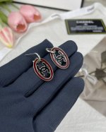 chanel 红色珐琅 椭圆形 耳环