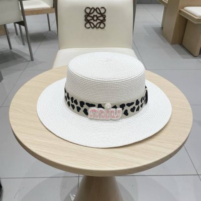 miumiu缪缪拉菲草帽，平顶礼帽，头围57Cm