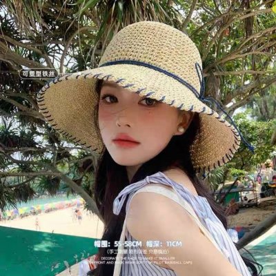 香奈儿Chanel 沙滩草帽子女2025新款夏天海边遮阳防晒太 阳帽草编度假凉帽大帽檐
