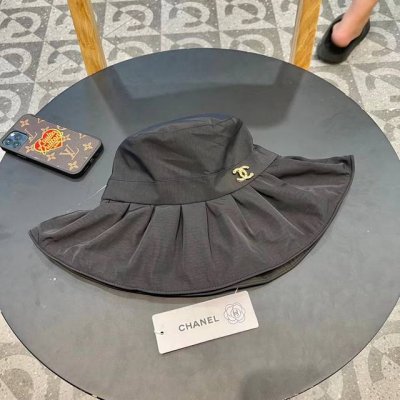 Chanel香奈儿洗水牛仔徽标Logo抽绳束带遮阳帽渔夫帽帽子