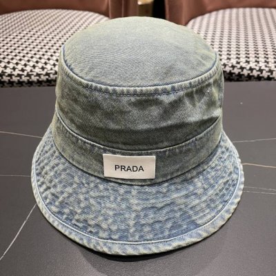 prada普拉达 做旧水洗牛仔渔夫帽设计街头小众盆帽潮