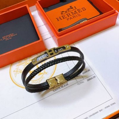 新品发售 爱马仕手绳手环最新款纯手工牛皮材质档次更高明星同款Anger Forest系列爱马仕手链经典款系列18K金手链手绳 细节对版做旧处理 非市面亮面版型