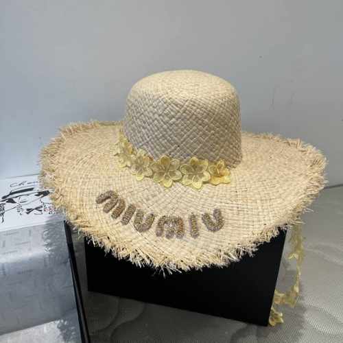 缪缪Miumiu新款拉菲草遮阳帽 头围57Cm