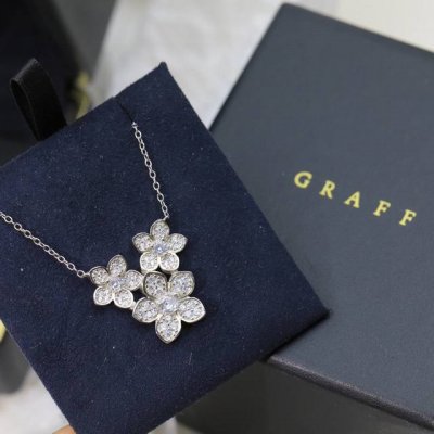 精工版本 Graff顶级品牌 格拉芙 项链高级珠宝定制仿真钻系列 高端定制 奢侈 S925纯银材质 镀铂金双花朵项链！质感超赞 上身超华丽优美三花项链 原版Lo