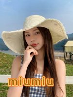 缪缪Miumiu花朵珍珠蝴蝶结草帽女春夏天大帽檐沙滩海边度假拍照遮阳帽防晒帽