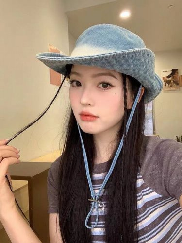 Chanel香奈儿扎染做旧牛仔渔夫帽子女春夏季遮阳防晒登山帽拼色