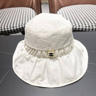 chanel香奈儿新品 2025新款韩版时尚百搭渔夫帽女夏季户外遮阳 褶皱透气帽防晒太阳帽