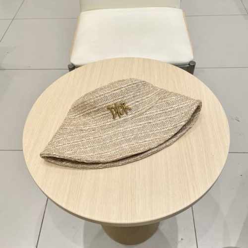Dior藤皮编渔夫帽洋气Ins遮阳帽可折叠盆帽女士百搭帽子时尚