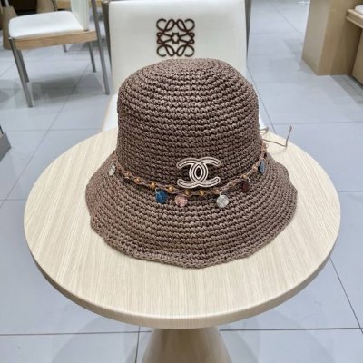 Chanel香奈儿 海边氛围感 波西米亚风贝壳亮片草编渔夫帽大帽檐镂空遮阳帽女