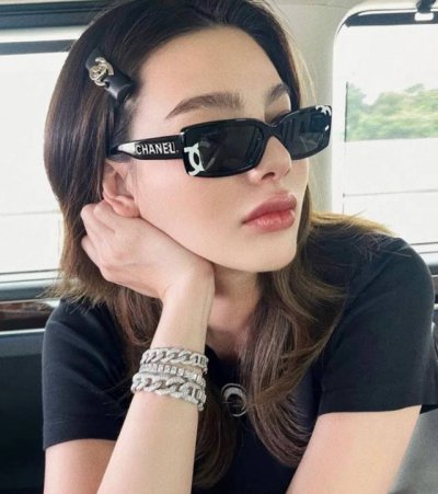 p90 Chanel香奈儿 矩形小方框辣妹感小香墨镜时法式氛围复古防紫外线印花 太阳镜