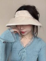 p80 普拉达 Prada 日系甜美珍珠空顶帽女夏季防晒遮阳帽可卷起便 携户外出游遮阳帽子