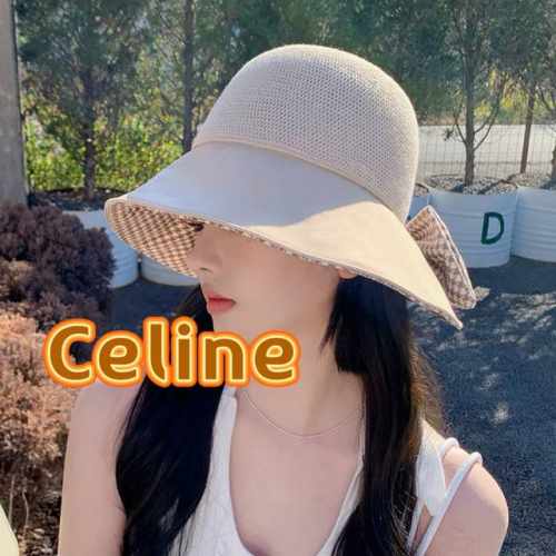 Celine塞琳千鸟格蝴蝶结防晒紫外线渔夫帽女大帽檐遮脸遮阳帽夏季太阳帽