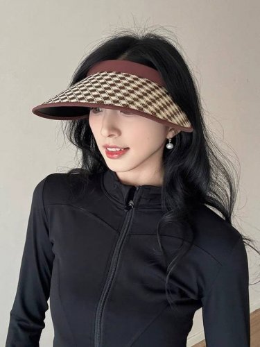 Lv路易威登 千鸟格防晒帽子女2025新款夏季防紫外线 发箍遮阳大帽檐空顶太阳帽