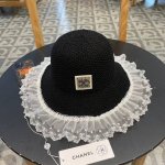 香奈儿Chanel珍珠蕾丝草帽女大帽檐夏季防紫外线海边度假沙滩太阳帽防晒遮阳帽