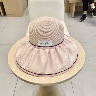迪奥Dior针织网眼遮阳帽子女大檐沙滩黑胶防紫外线太阳帽可折叠防晒渔夫帽