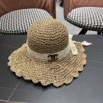 Chanel香奈儿帽子女草帽韩版潮百搭日系夏季薄款透气蕾丝花 边镂空小清新防风绳