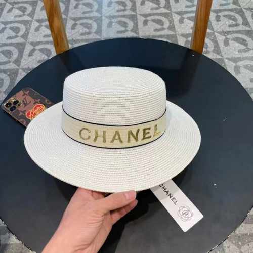 p80 【Chanel香奈儿】2024的新款平顶草帽，沙滩风，简约大方，百搭单品～出街首选，