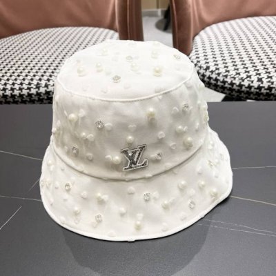 Lv 路易威登日系水钻珍珠网纱渔夫帽子女夏季品脸小太阳帽百 搭防晒遮阳盆帽女