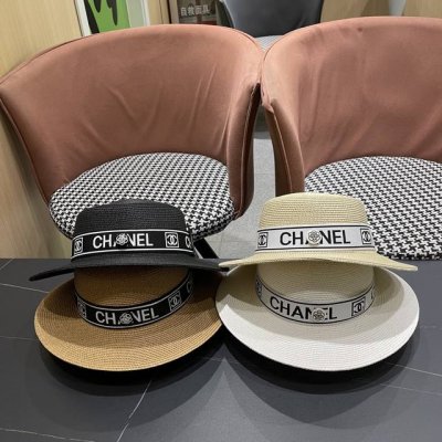 chanel香奈儿经典小平顶，平顶草帽 礼帽，头围57Cm