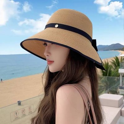celine赛琳夏季大檐出游防晒遮阳草编防紫外线可折叠空顶帽 百搭时尚帽子女潮