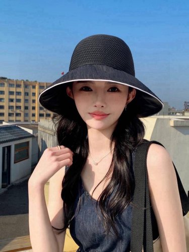 Loewe罗意威黑胶遮阳防晒帽子女夏季大帽檐遮阳渔夫帽防紫外线Uv50 太阳帽子
