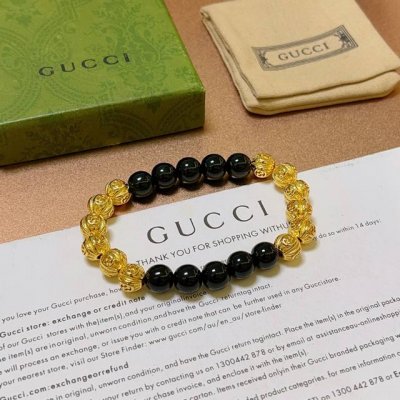 古驰手链奢华手串 男女同款 最新款全件黑玛瑙串珠手链档次更高明星同款Anger Forest系列双G复古古驰手链 尺寸:16-24厘米 细节对版做旧处理 非市面