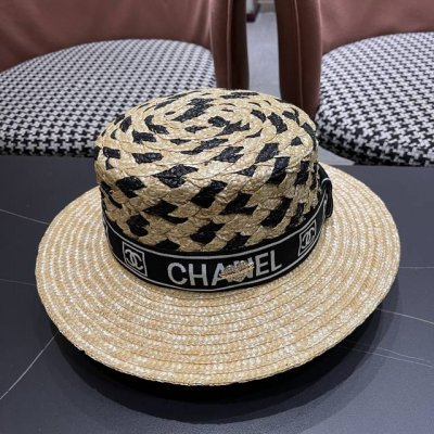 Chanel香奈儿平顶礼帽 拉菲草帽 超重工定制 头围57Cm