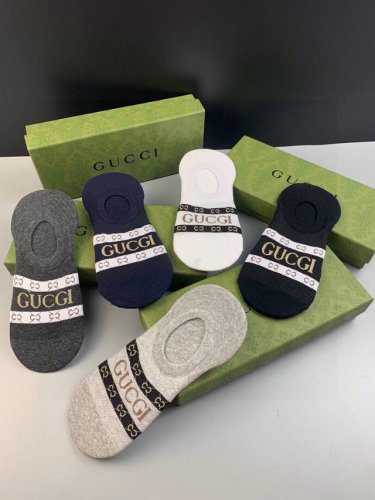 特 Gucci 古奇G家新品男款隐形袜子 一盒五双 提花经典Ｇ家标志，纯棉材质，超舒适超美腻大牌出街，潮人必备超好搭