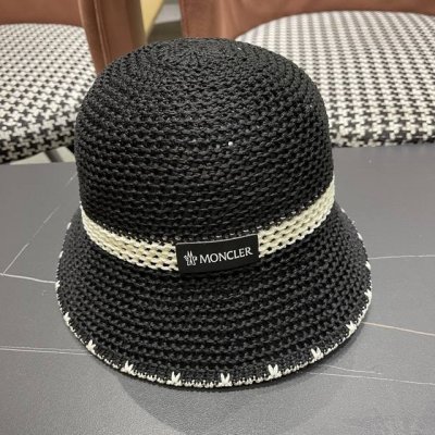 蒙口Moncler 2025薄款草编渔夫帽女夏季镂空透气遮阳防 晒太阳帽显脸小水桶盆帽